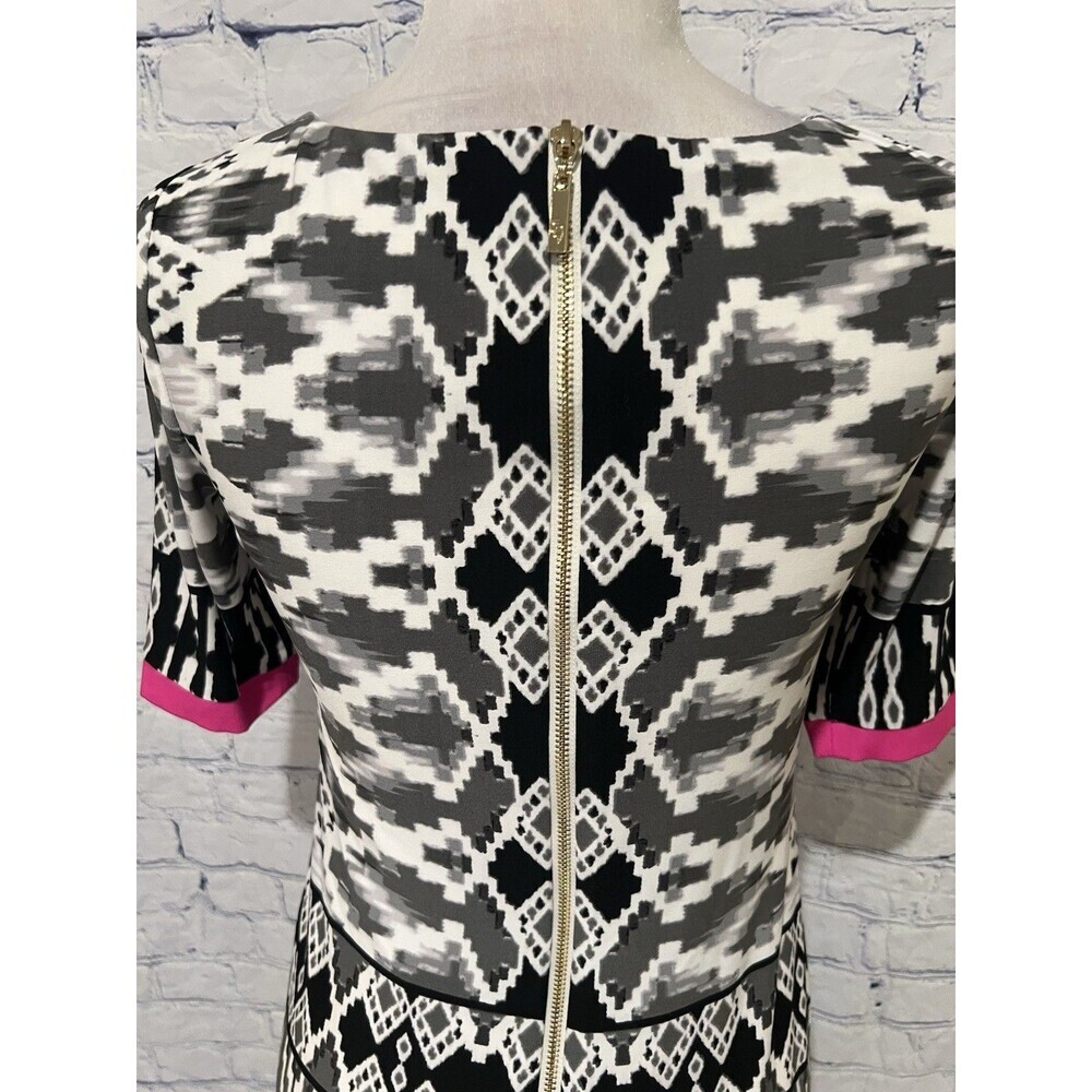 Eliza J Black White Geometric Print Boatneck Zip Shift Dress Petite 2 Lined - Picture 5 of 7